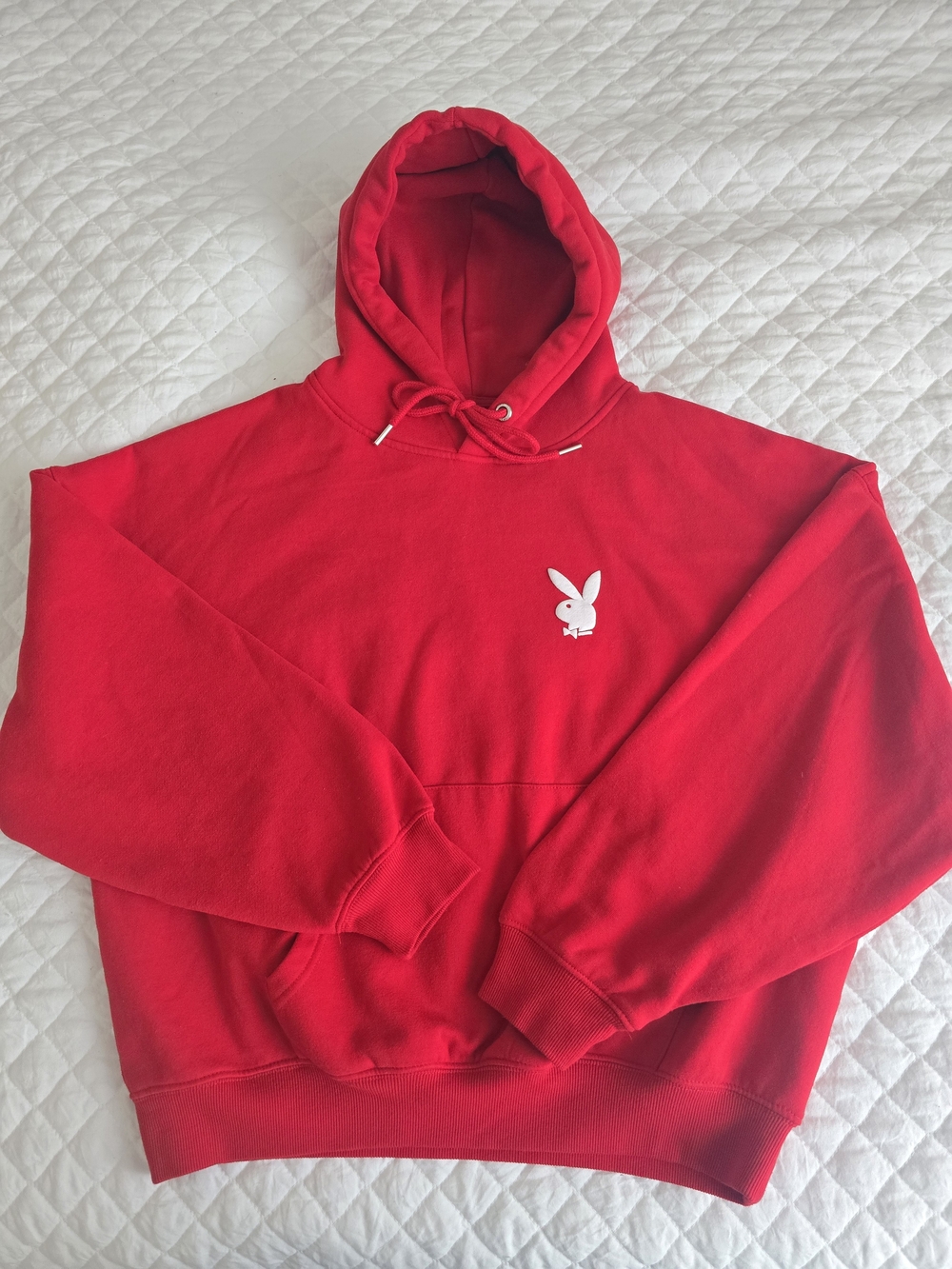PLAYBOY Red Hoodie with White Bunny Logo Unisex Size M Oversized
